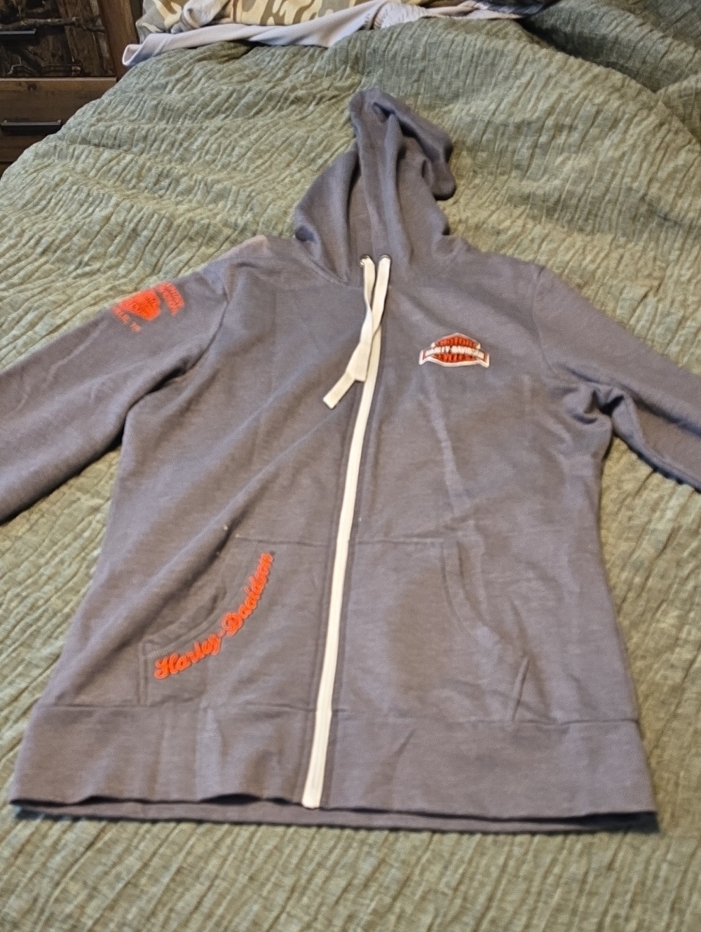 Harley-Davidson Gray Zip Hoodie with Orange Logo Accents Like New Small